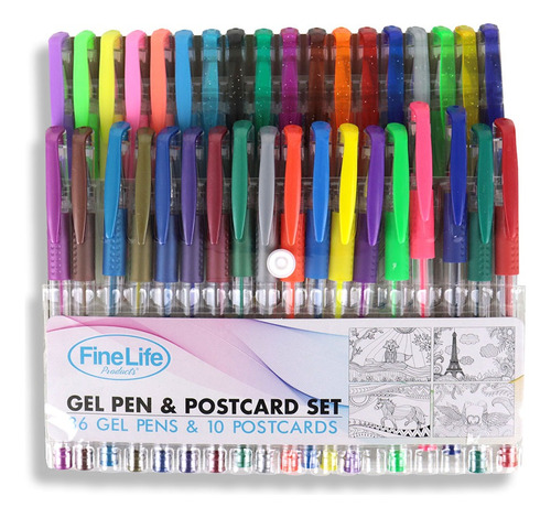 Bolígrafos De Gel 36 Piezas + 10 Tarjetas Para Colorear Color de la tinta  Multicolores